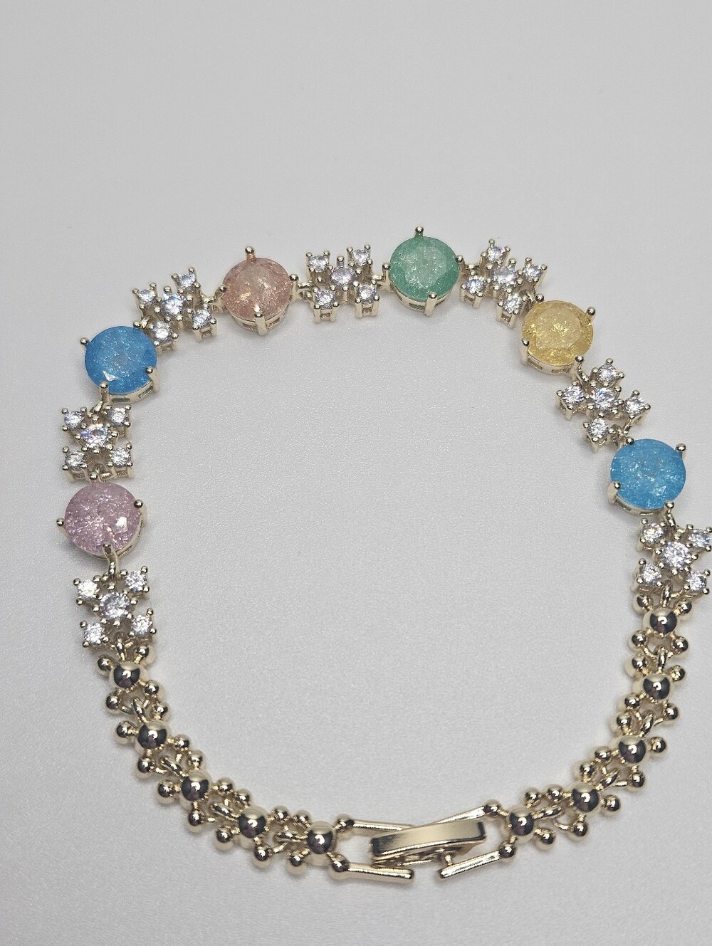 Candy Gem Link Bracelet - Gold Tone